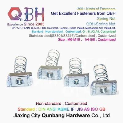 Qbh Customized Carbon Stainless Steel Aluminium Profile Zp/Yzp/Plain/Black/HDG/Dacromet/Geomet/Nickle Plated/Mechanical/Zinc Plated T Spring Nut Strut Channel