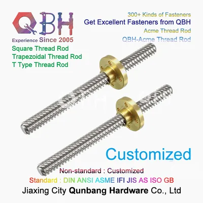 Qbh Customized Carbon Stainless T Type Trapezium Trapezoid Trapezoidal Screw Steel Square Threaded Form Acme Thread Spindles