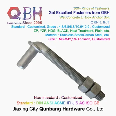 Qbh Customized Carbon Steel Plain Black Yellow Blue Zinc Nickle Plated HDG Hot DIP Galvanizing Dacromet Geomet Foundation L-Bolt