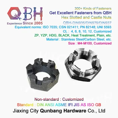 Qbh Customized Carbon Steel Stainless Steel DIN 937 Hex Castled Spindle Nut DIN937 Axle Nut