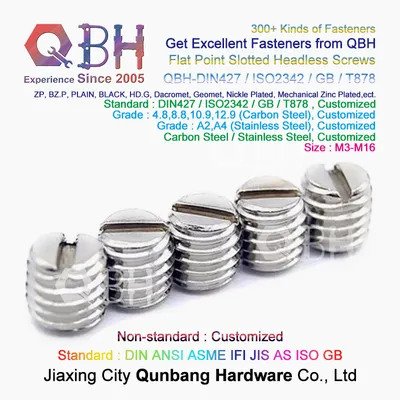 Qbh Customized Carbon Steel Stainless Steel DIN427/ISO2342/GB/T878 HDG Zp Black Yzp Plain Flat Point Slotted Slotting Headless Metric Fastener Set Screw