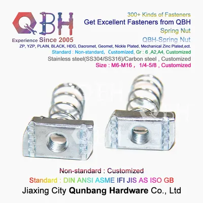 Qbh Customized Carbon Steel/Stainless Steel SS304 SS316 HDG Yzp Zp Black Plain Dacromet Geomet Zinc Plated T-Shaped Spring Square Nut