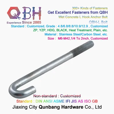 Qbh Customized Carbon Steel Zp/Bzp/Plain/Black/HDG/Dacromet/Geomet/Nickle Plated Foundation J-Bolt