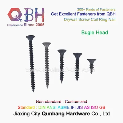 Qbh Customized Cross Recessed Countersunk Bugle Head Self Tapping Black Drywall Dry Wall Screw 3.5*25 Tornillos