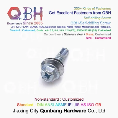 Qbh Customized Cross Recessed Groove Hex Washer Head Color Zinc Plated Carbon Steel Plain Stainless Steel Self-Drilling Screw