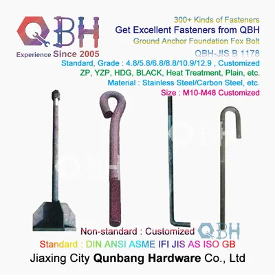 Qbh Customized Custom-Made OEM ODM Carbon Steel Zp/Bzp/Plain/Black/HDG/Dacromet/Geomet/Nickle Plated Eye Bolt/J Type Bolt/L Type Bolt Foundation Anchor Screw