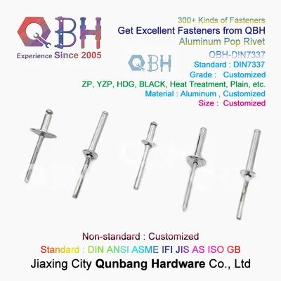 Qbh Customized DIN 7337 Airplane Plane Aircraft Use Dome Countersunk Head OEM ODM Aluminum Closed/Open End Type Blind Pop Rivet Fastener Accessories
