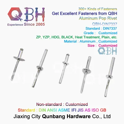 Qbh Customized DIN 7337 Airplane Plane Aircraft Use Dome Countersunk Head OEM ODM Aluminum Closed/Open End Type Blind Pop Rivet Fastener Hardware