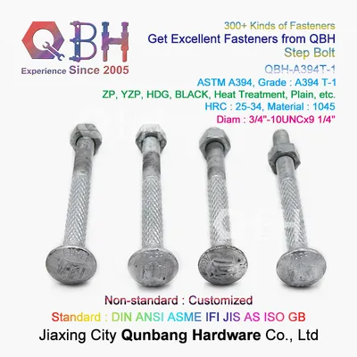 Qbh Customized DIN ANSI ASTM GB JIS ISO GOST Bsw Standard Stainless Steel Tower Carriage Spare Parts Knurl Round Head Double Steel Structure Step Bolt