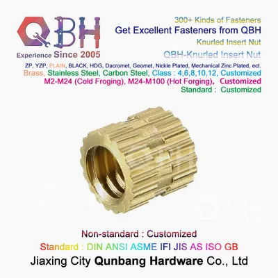 Qbh Customized DIN GB ASTM ASME ANSI JIS Ifi as ISO GOST Standard Knurled Female Brass Copper Classification Kit Blind Thread Threaded Insert Nut Manufacturer