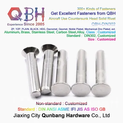 Qbh Customized DIN302 High Strength Aircraft Use Solid Rivet Fastener Custom-Made Maintaining Repairing Replace Replacement Metal Aluminium Aluminum Spare Parts