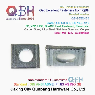Qbh Customized DIN434 HDG Carbon Steel 8% Two Grooves Taper Tapered Beveled U Channel Sections Round Hole Square Angle Special Metal Wedge Washers