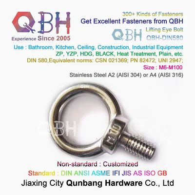 Qbh Customized DIN580 Stainless Steel A2 SS304 A4 SS316 Rigging Lifting Eye Bolt S S Fixture Fasteners
