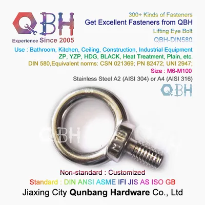 Qbh Customized DIN580 Stainless Steel A2 SS304 A4 SS316 Rigging Lifting S S Eye Bolt