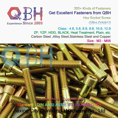 Qbh Customized DIN912 Stainless Steel/Carbon Steel Yellow Zinc Yzp Zp/Bzp/Plain/Black/HDG/Dacromet/Geomet/Nickle Plated DIN 912 Socket Inner Hex Head Cap Bolt