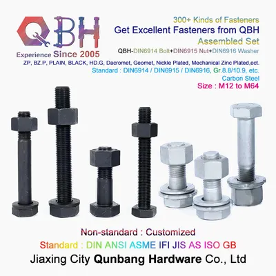 Qbh Customized DIN931/DIN933/DIN934/DIN6914/DIN6915/A490/A325 Carbon Steel Stainless Steel Zp/Bzp/Plain/Black/HDG/Dacromet/Geomet/Nickle Plated Bolt and Nut