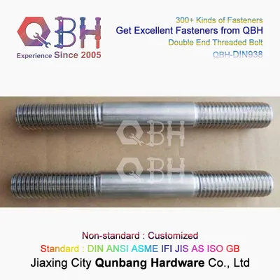 Qbh Customized DIN938 Stainless Steel SS304 SS316 SUS304 SUS316 DIN 938 Dual Two 2 Sides Heads Double End Threaded Thread Rod Stud