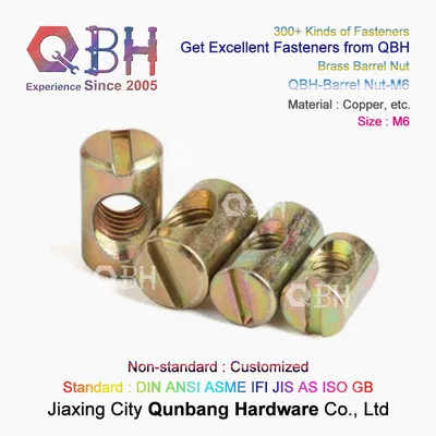 Qbh Customized Full Metal Carbon Steel Brass Copper Slotted Hole Female Thread Nut Fastener Furniture Spare Component