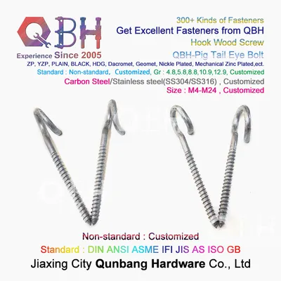 Qbh Customized HDG Pig Tail Eye Wood Bolt FTTH Fittings Hook Carbon Steel/Stainless Steel OEM ODM High Quality Eye Lag Screw