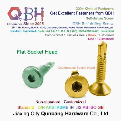 Qbh Customized Hex Socket Groove Round Big Flat Head Color Zinc Plated Carbon Steel Plain Stainless Steel Self Drilling Screws