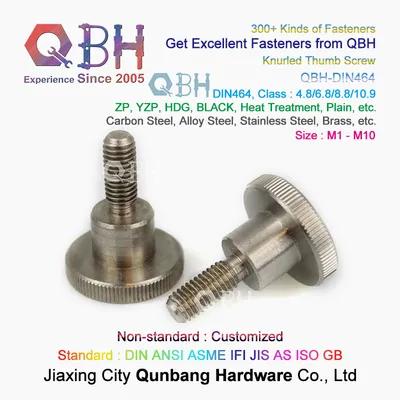 Qbh Customized High Type DIN464 Carbon Stainless Steel Brass Copper Round Head Zp/Bzp/Plain/Black/HDG/Dacromet/Geomet/Nickle Plated Knurled Thumb Shoulder Screw