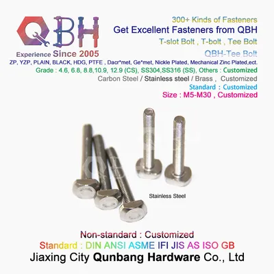 Qbh Customized M5-M30 Stainless Steel SS304 SS316 Section Aluminum Profile Round Corner T Slot Tee T Hammer Head Bolt Lockbolts