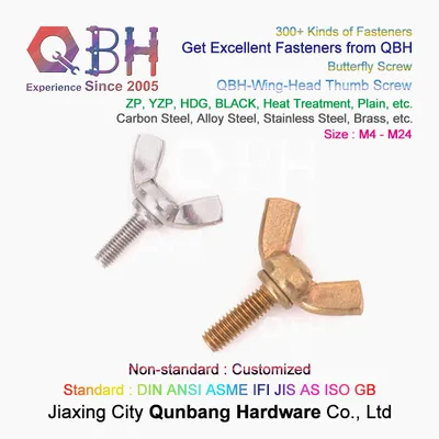 Qbh Customized M8 Carbon Steel / Stainless Steel / Brass Butter Fly Wing Bolt