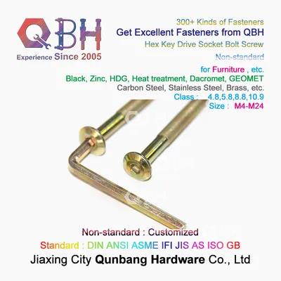 Qbh Customized Non Standard Inner Hex Head Socket Brass Wood Furniture Confirmat Bolt Screw