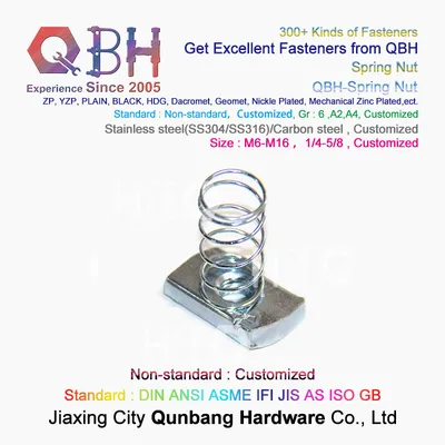 Qbh Customized Non-Standard Stainless Steel/Carbon Steel Blue White Zinc Plated Spring T Shapped T-Slot Slot Strut Nut