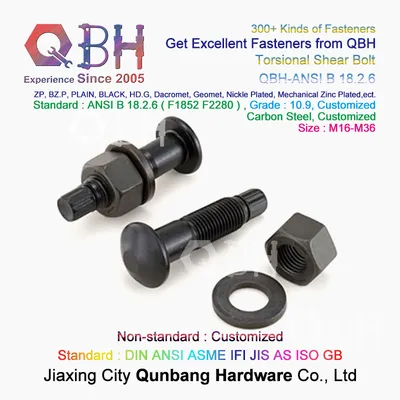 Qbh Customized OEM ODM Bulkly Order Best Price Plain Black HDG Zp Mechanical Zinc Plated Steel Structure Torsional Shear Tension Control Tc Bolt Nut Washer
