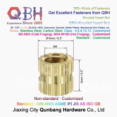 Qbh Customized OEM ODM Custom-Made Knurled Nut Copper Brass Threaded Metal Insert