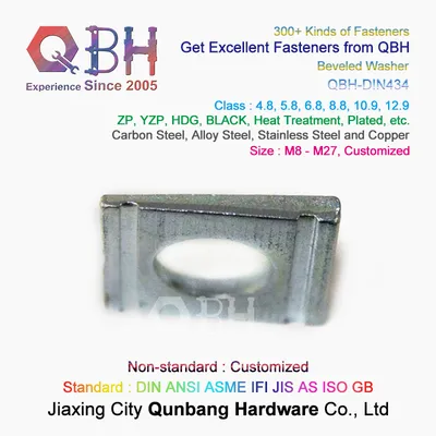 Qbh Customized OEM ODM DIN434 HDG Carbon Steel DIN 434 Special Square 8% Two Grooves Taper Tapered Beveled U Channel Sections Angle Washer Wedge Shim