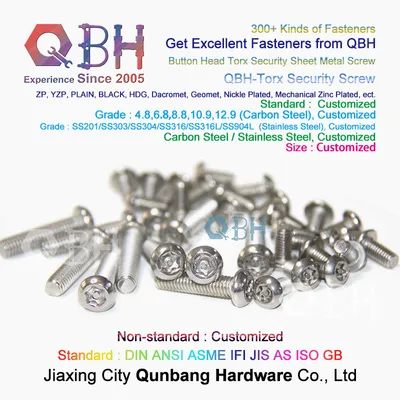 Qbh Customized OEM ODM SS304 SS316 Stainless Steel Button Head Torx Anti-Theft Sheet Metal Screw Fastener