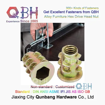 Qbh Customized OEM ODM Zinc Alloy Wood Furniture D Type Insert Nut Fastener