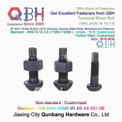 Qbh Customized Plain Black HDG Zp Yzp Steel Frame Structure Torsional Shear Tension Control Tc Bolt Set Bridge Splice Plate Spare Parts