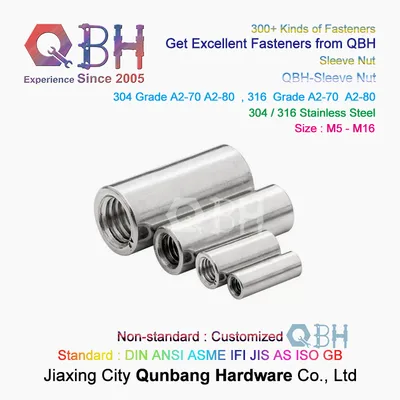 Qbh Customized Plain Stainless Steel 304 Metric M5 M6 M8 M10 M12 M14 Round Connector Sleeve Rod Bar Stud Nut