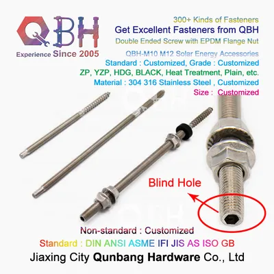 Qbh Customized Replacement Solar Rack Bracket Mounting Double End Machine Thread & Wood Thread Stud + EPDM Washer + Three Flange Nuts