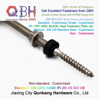 Qbh Customized SS304 SS316 Dual Ended Stud Bolt Flange Nut Solar Power Energy Photovoltaic PV Panel Mounting Stand Rack Bracket System Fasteners Fittings