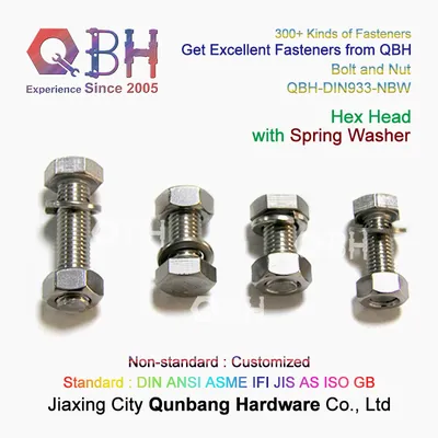 Qbh Customized SS304/SS316 Stainless Steel DIN933 Full Half Thread Hex Solar Spring Washer Bolt Nut Spring Washer Assembly