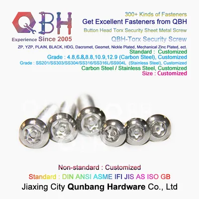Qbh Customized SS304 SS316 Stainless Steel Torx Button Head Theft Proof Theft-Proof OEM ODM Sheet Metal Fasteners