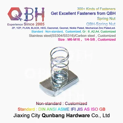 Qbh Customized Section Aluminium Profile Rail Use Non-Standard Stainless Steel/Carbon Steel Blue White Zinc Plated Spring Nut T Shapped Slot Block