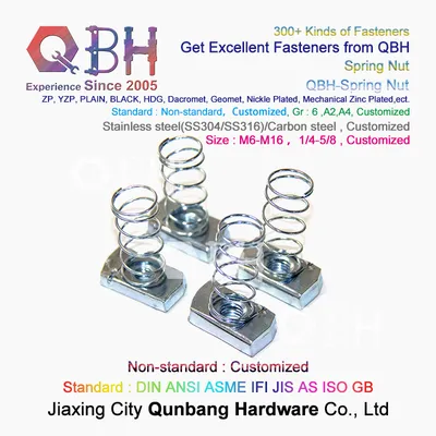 Qbh Customized Section Aluminium Profile Rail Use T-Slot Non-Standard Stainless Steel/Carbon Steel Blue White Zinc Plated Spring Channel Nut Roll-in T-Nuts