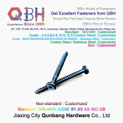 Qbh Customized Socket Pan Flat Head Self Tapping Hardened Heat Treated Zinc Black Plated Carbon Steel/Stainless Steel Furniture Spare Parts Wood Screw Bolt
