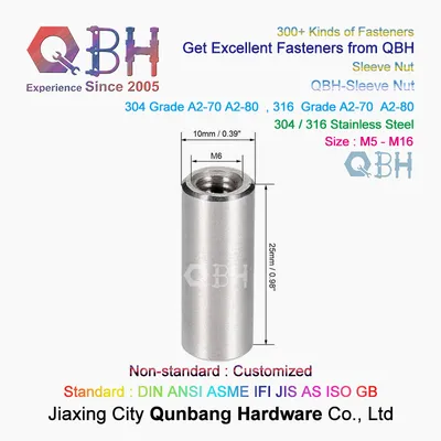 Qbh Customized Stainless Steel 12mm-30mm M5 M6 M8 M10 M12 M14 Ss 304 316 Straight Cutting Ferrule High Nut Hydraulic Hose Combination & Joint Fittings