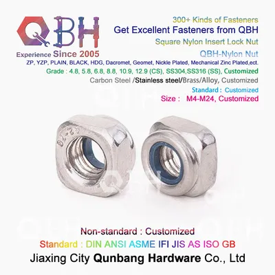 Qbh Customized Stainless Steel Auto Car Parts SS304 SS316 Square Nylon Insert Lock Locked Locking Ss 304 316 Nylock Nut