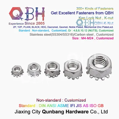 Qbh Customized Standard Carbon Stainless Steel HDG Yzp Zp Black Plain Dacromet Geomet External-Tooth Kep Lock K-Nut Nut-Lock Washer