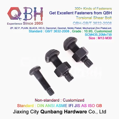 Qbh Customized Standard GB/T 3632-2008 10.9s Grade Zp Black Yzp HDG High Strength Torsional Shear Assembled Set Nut Washer Bolt