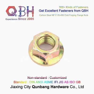 Qbh Customized Standard NF E 25-406 M5-M20 Carbon Steel Cold Forging Hexagonal Hexagon Hex Toothed/Non-Toothed Flanged Flange Nuts