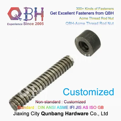 Qbh Customized Trapezoidal Acme Square Section Roll Long Threaded Rod Bar Stud Insert OEM ODM Leadscrew Lead Bolt and Nut