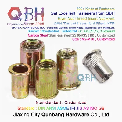 Qbh Customized Yzp Wzp White/Yellow Zinc Plated Black Knurled Flat Round Head Cylindrial Carbon Steel Stainless Steel Blind Nutsert Rivet